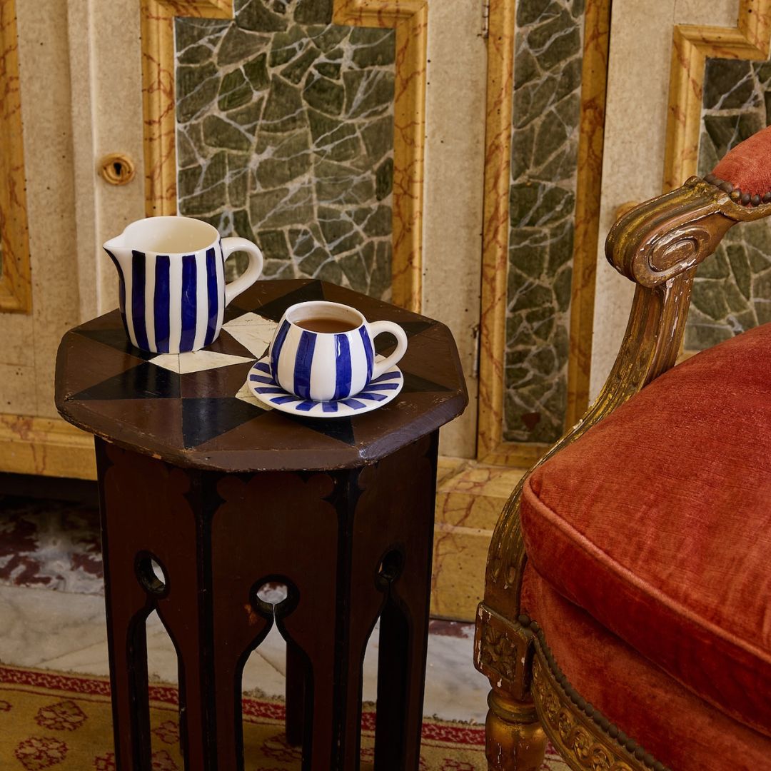 Navy Blue Stripes Coffee Cup & Saucer