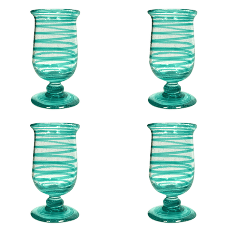 Handblown Cyan Spiral Water Glasses (Set of 4)
