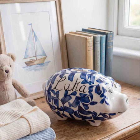 Personalised Navy Blue Piggy Bank