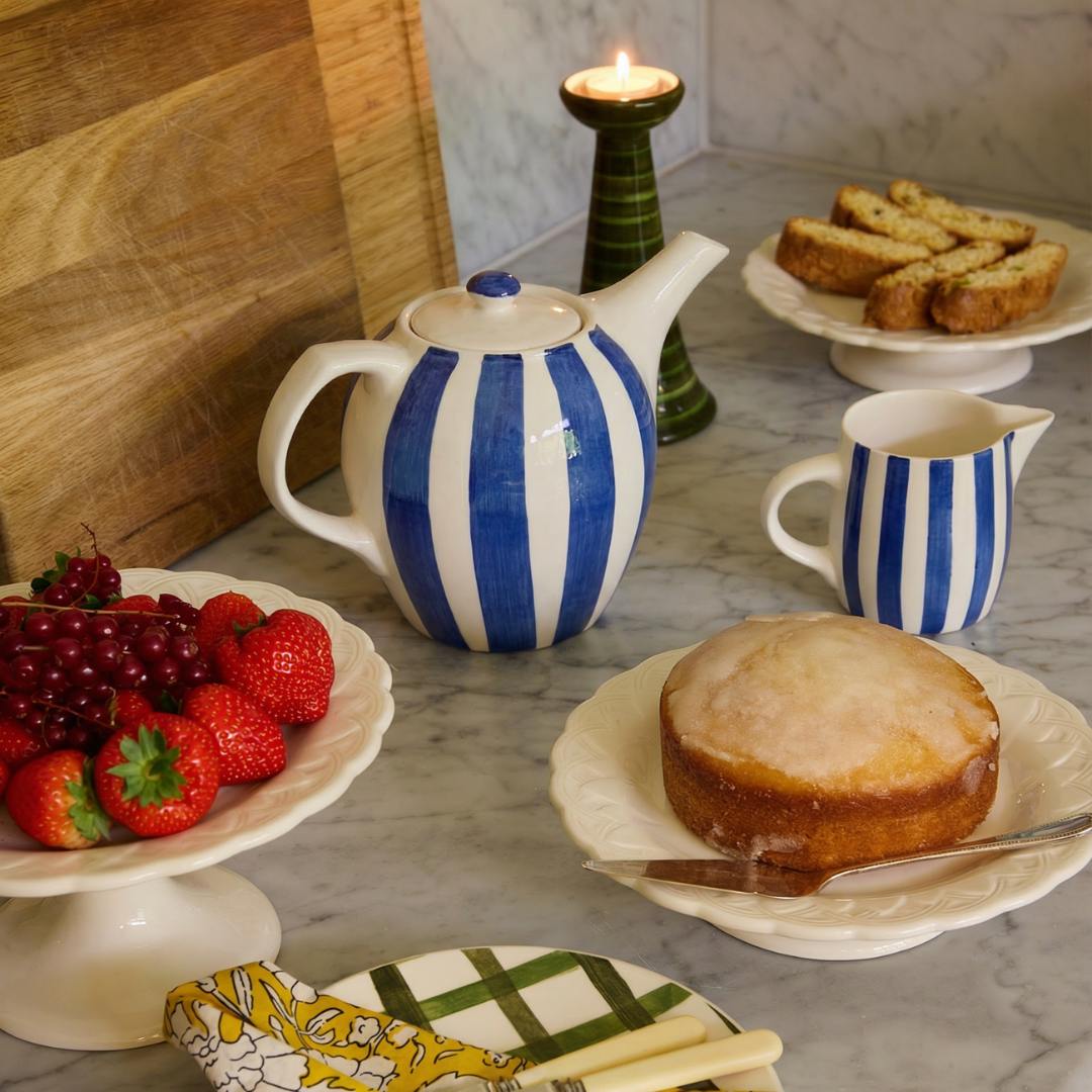 Navy Blue Stripes Tea Set (6 Piece)