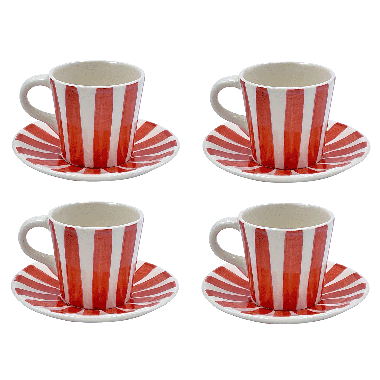 Red Stripes Espresso Cup & Saucers (Set of 4)