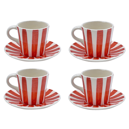 Red Stripes Espresso Cup & Saucers (Set of 4)