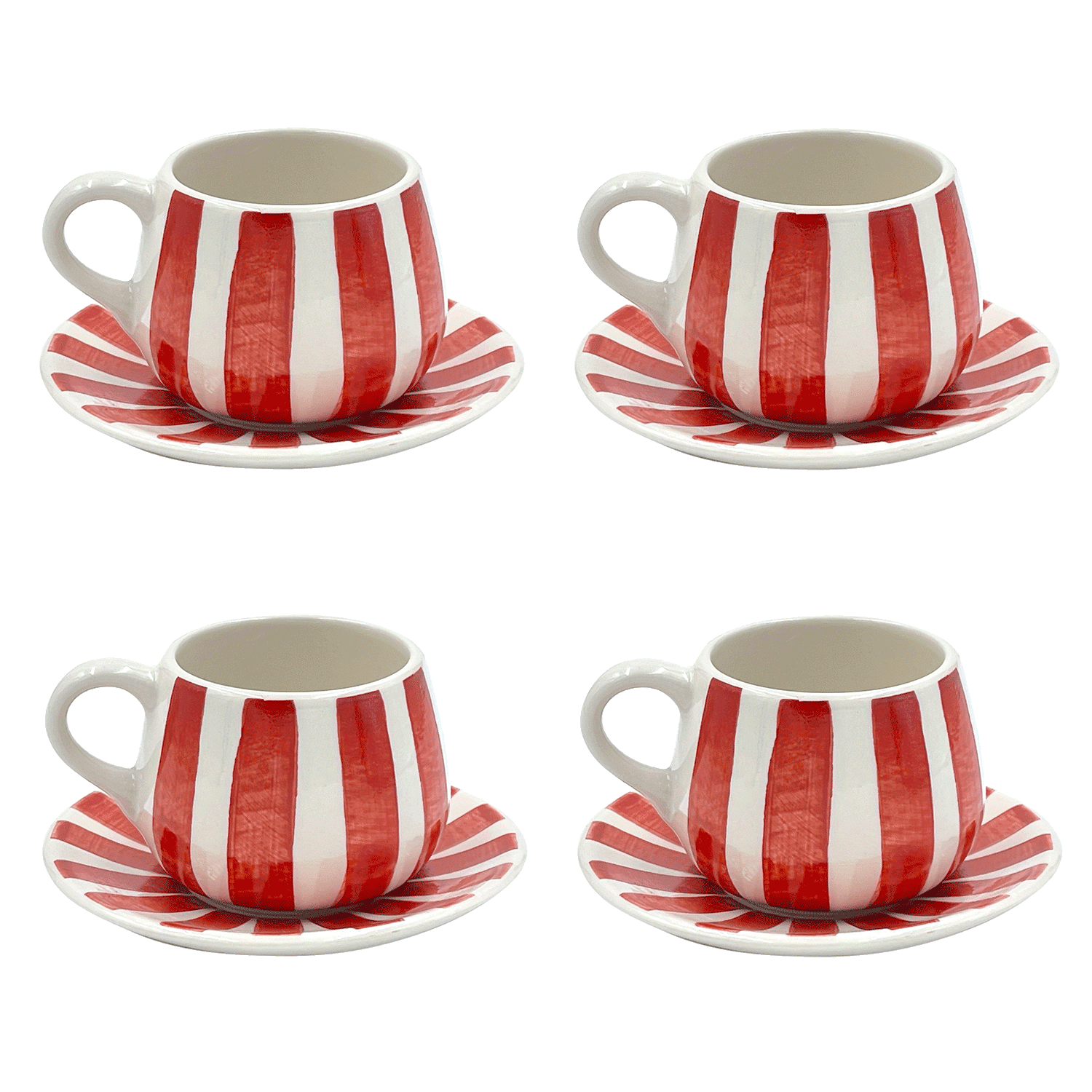 Red Stripes Coffee Cup & Saucers (Set of 4)