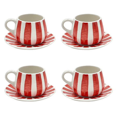 Red Stripes Coffee Cup & Saucers (Set of 4)