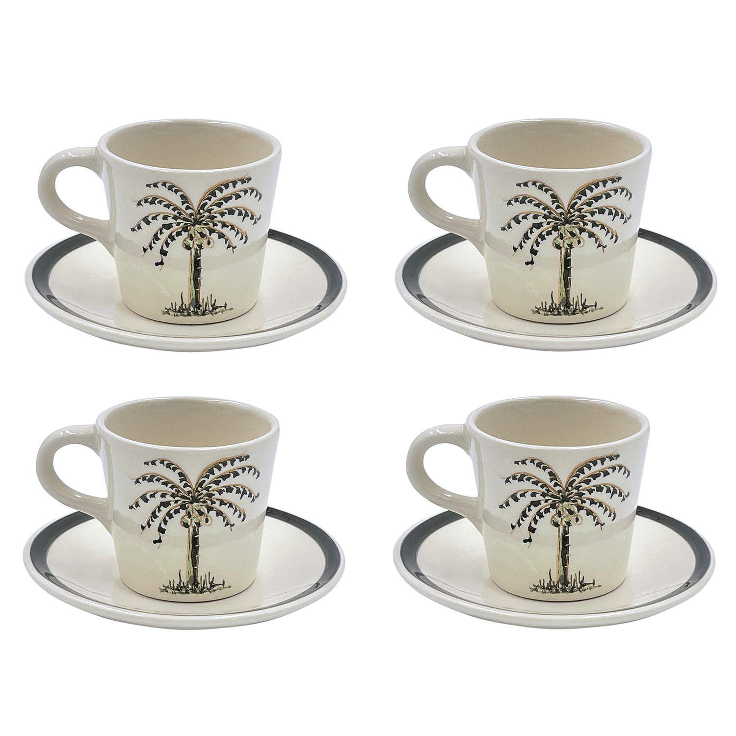 Palm Espresso Cup & Saucers (Set of 4)