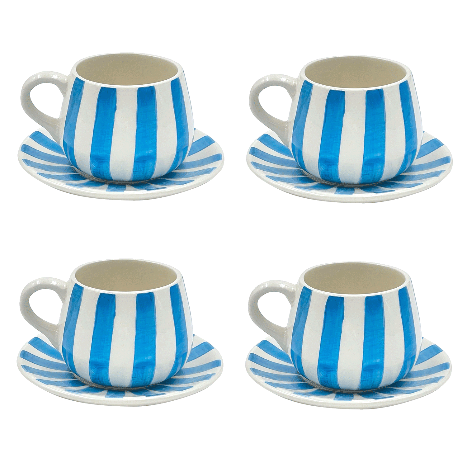 Light Blue Stripes Coffee Cup & Saucers (Set of 4)