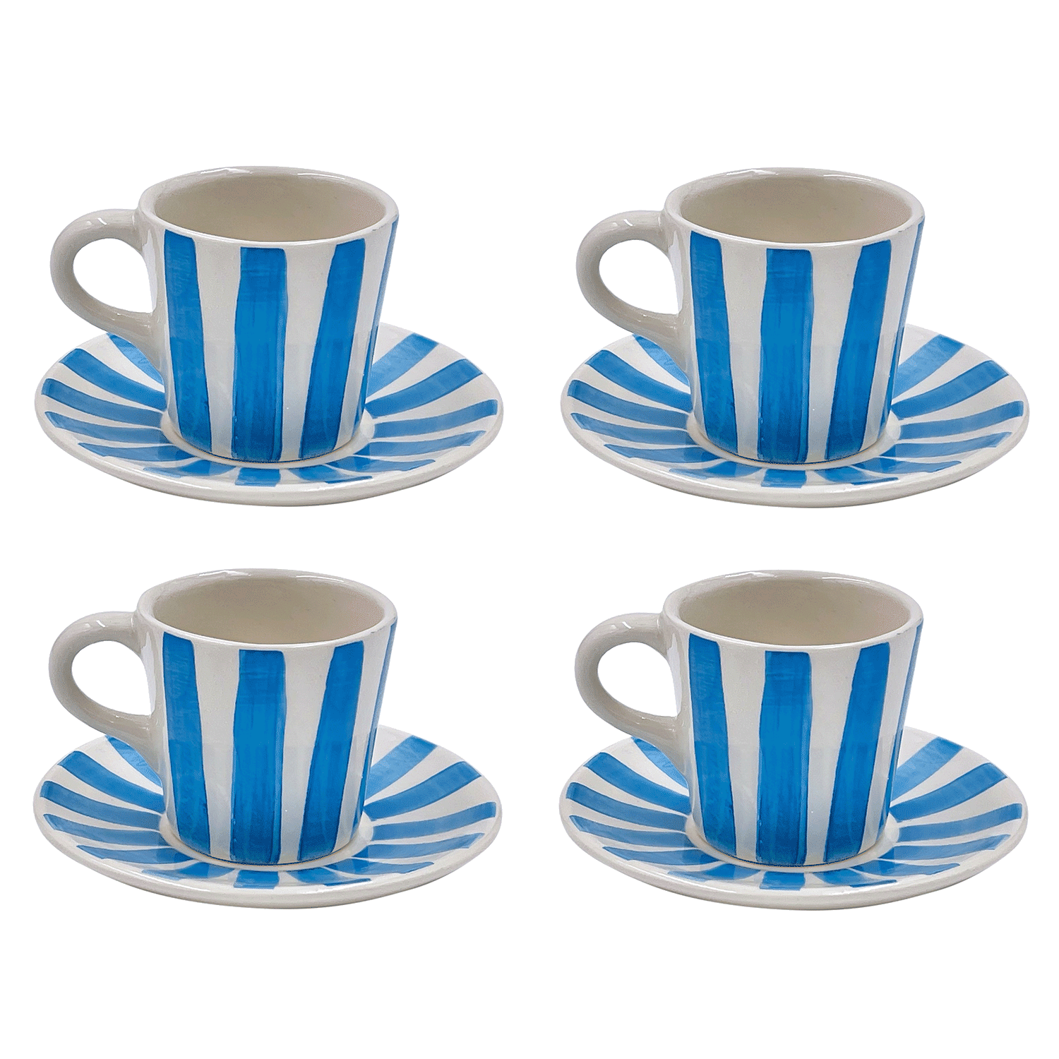 Light Blue Stripes Espresso Cup & Saucers (Set of 4)