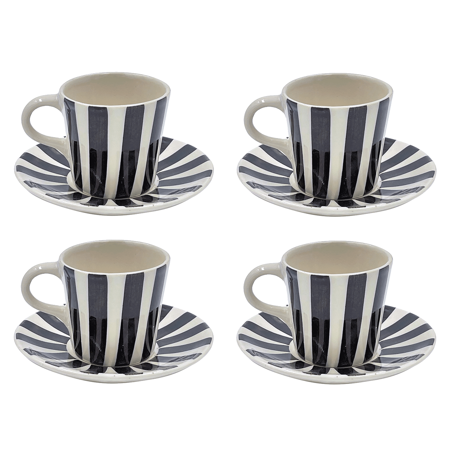 Black Stripes Espresso Cup & Saucers (Set of 4)