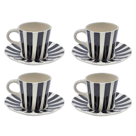 Black Stripes Espresso Cup & Saucers (Set of 4)