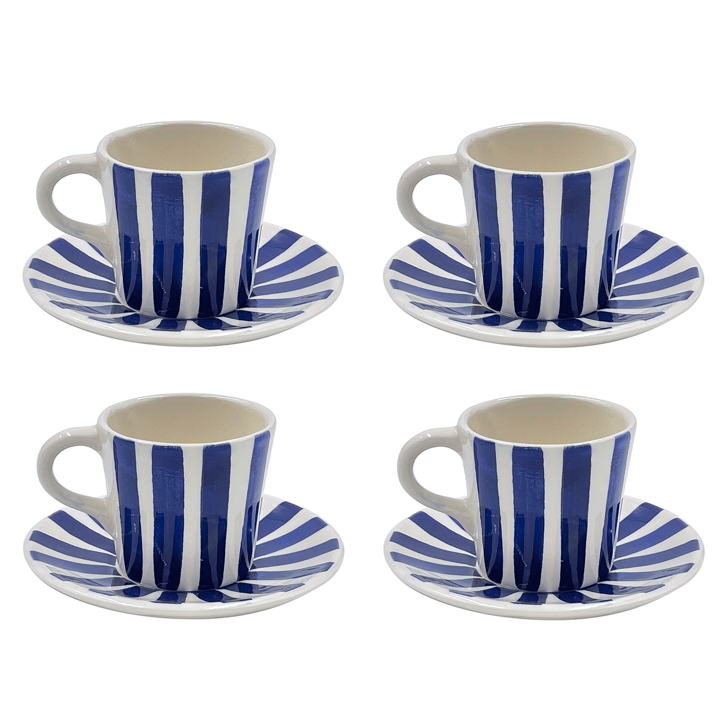 Navy Blue Stripes Espresso Cup & Saucers (Set of 4)