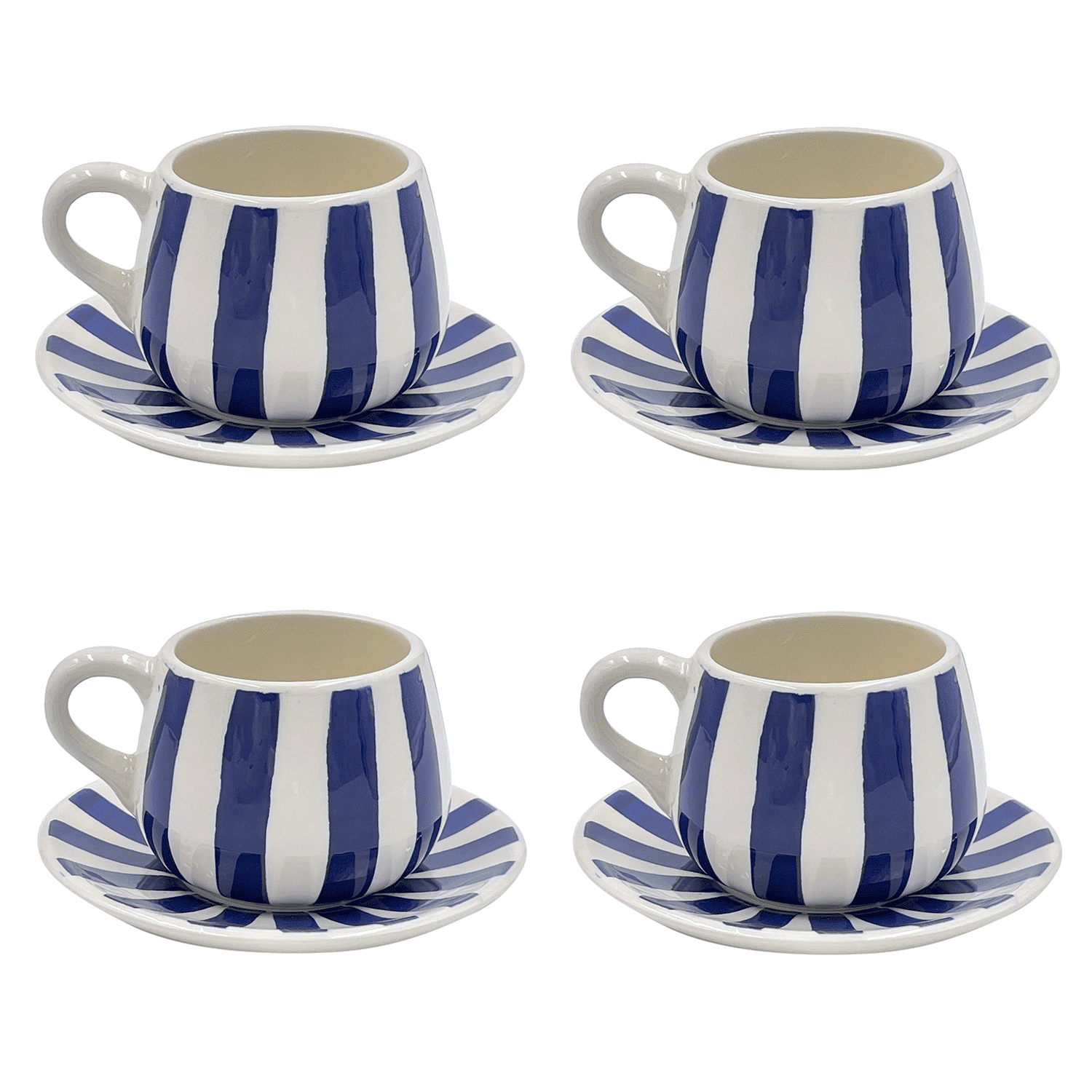 Navy Blue Stripes Coffee Cup & Saucers (Set of 4)