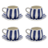 Navy Blue Stripes Coffee Cup & Saucers (Set of 4)