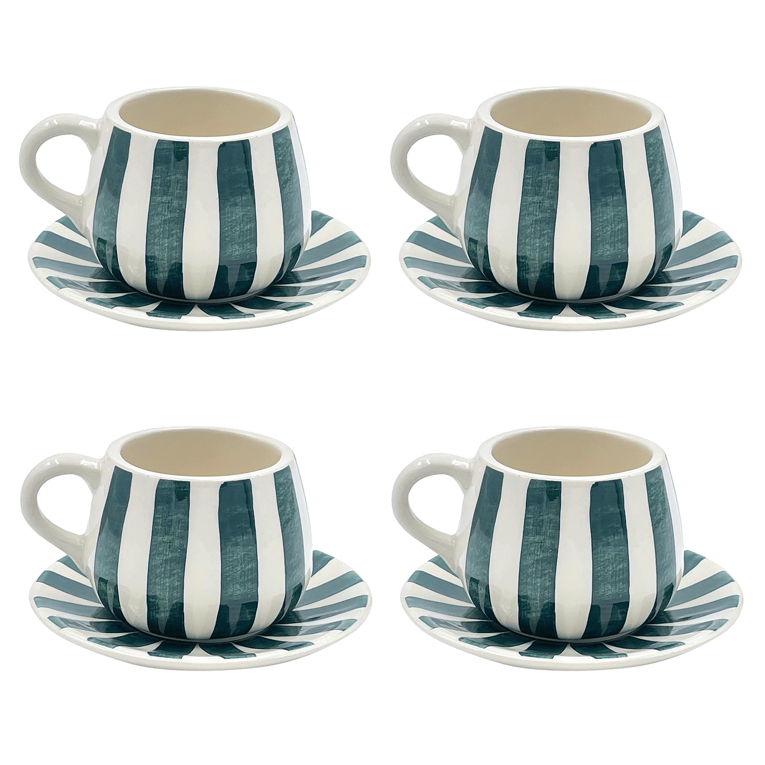 Green Stripes Coffee Cup & Saucers (Set of 4)