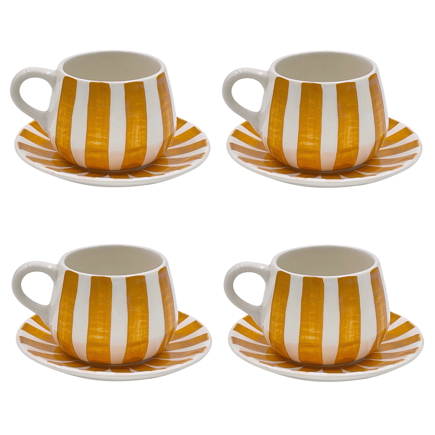 Yellow Stripes Coffee Cup & Saucers (Set of 4)