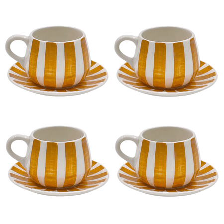 Yellow Stripes Coffee Cup & Saucers (Set of 4)