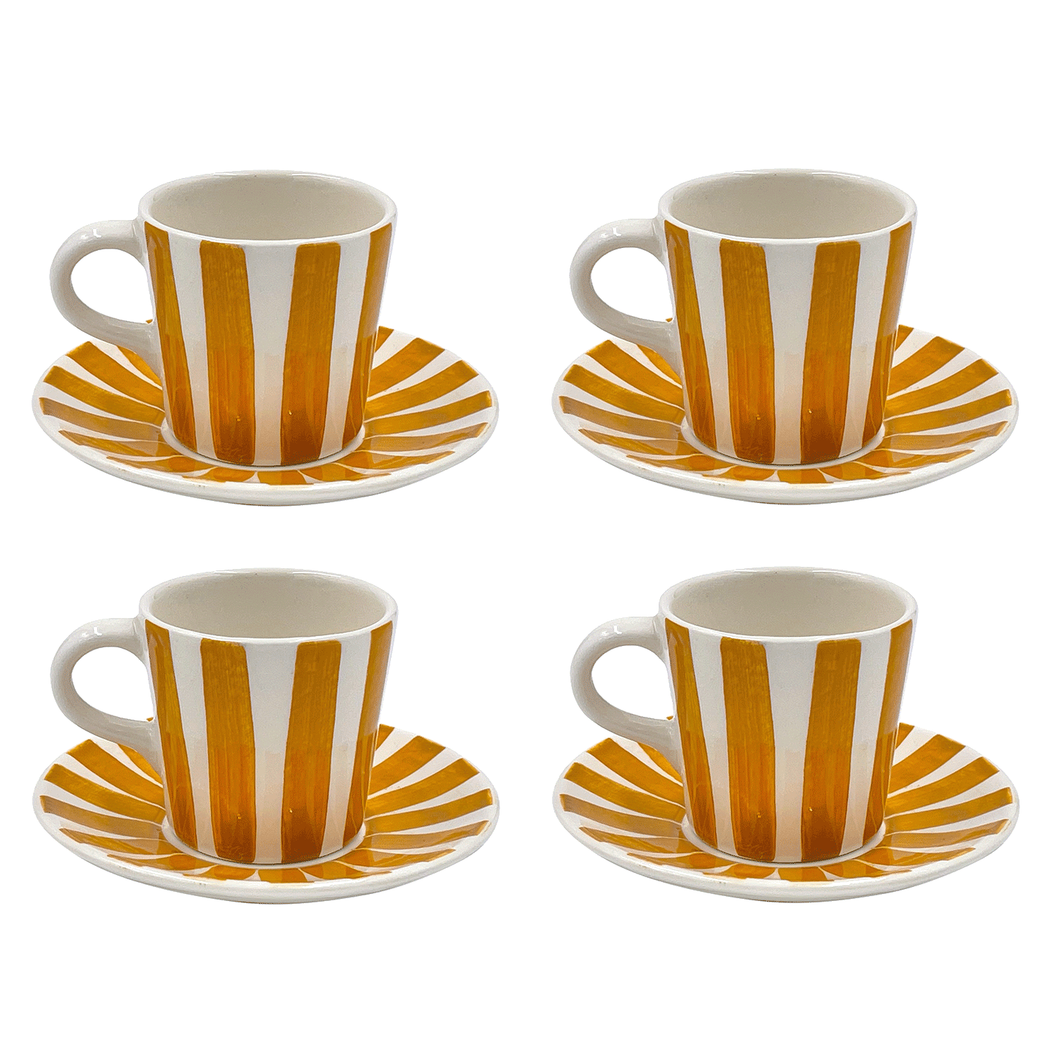 Yellow Stripes Espresso Cup & Saucers (Set of 4)