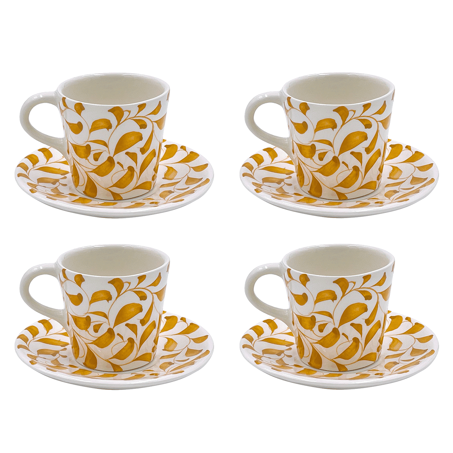 Yellow Scroll Espresso Cup & Saucers (Set of 4)