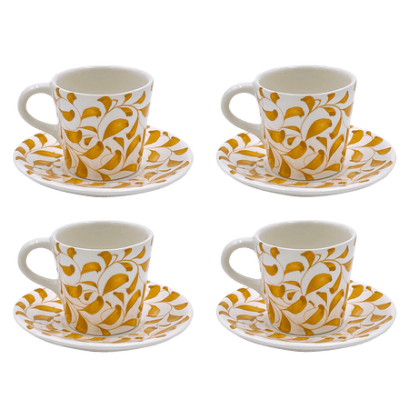 Yellow Scroll Espresso Cup & Saucers (Set of 4)