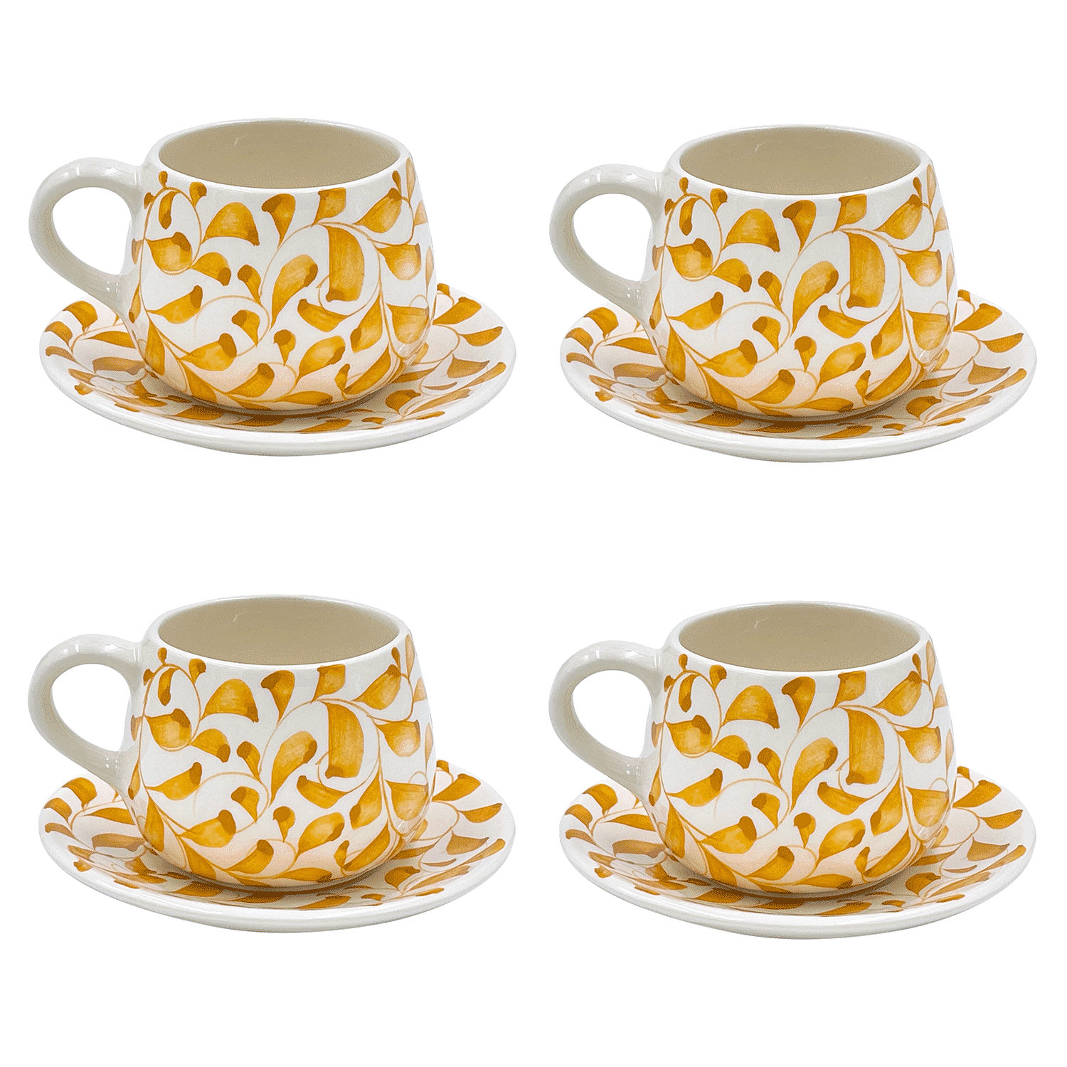 Yellow Scroll Coffee Cup & Saucers (Set of 4)