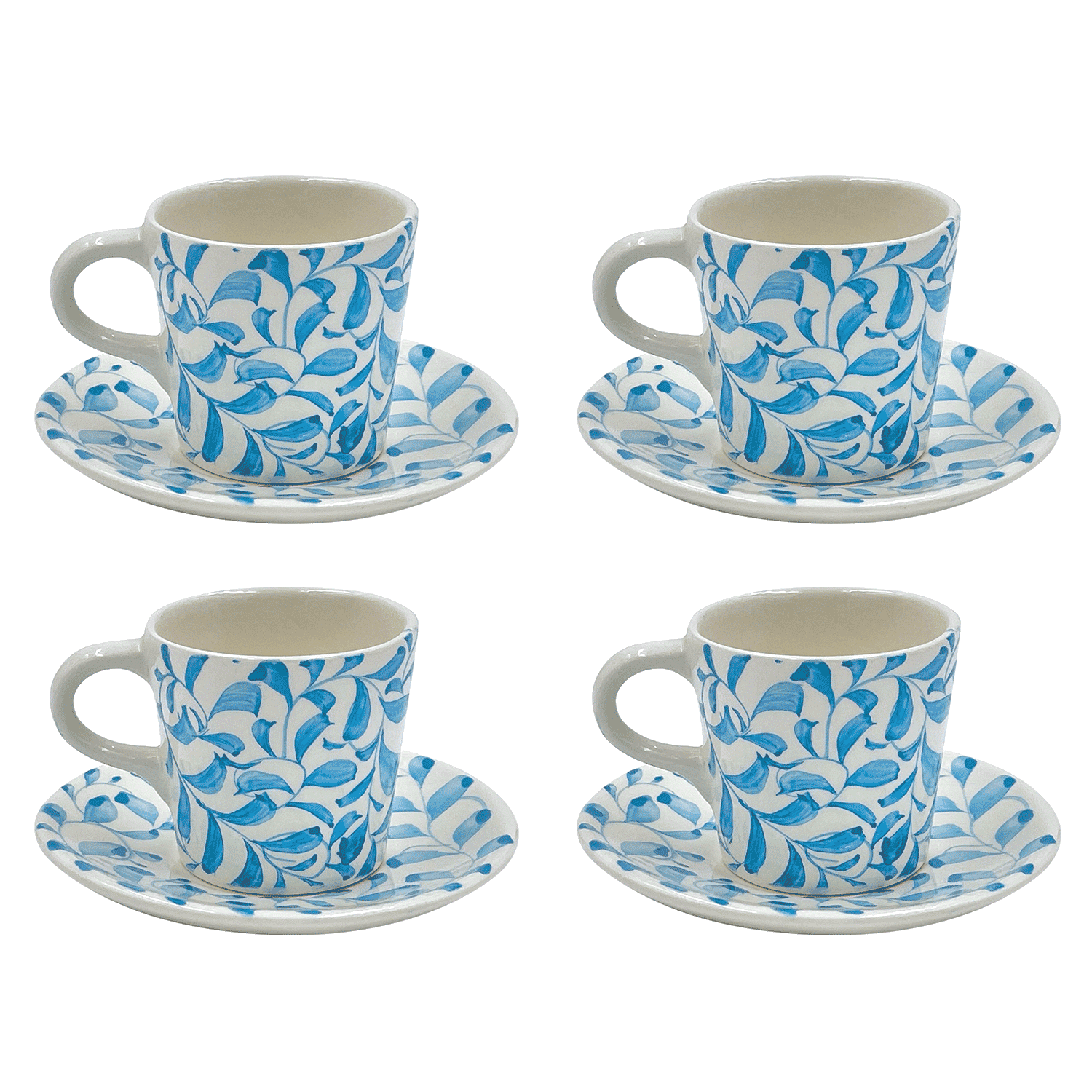 Light Blue Scroll Espresso Cup & Saucers (Set of 4)