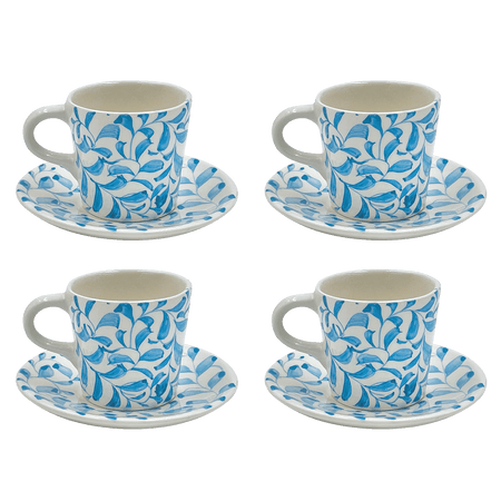 Light Blue Scroll Espresso Cup & Saucers (Set of 4)