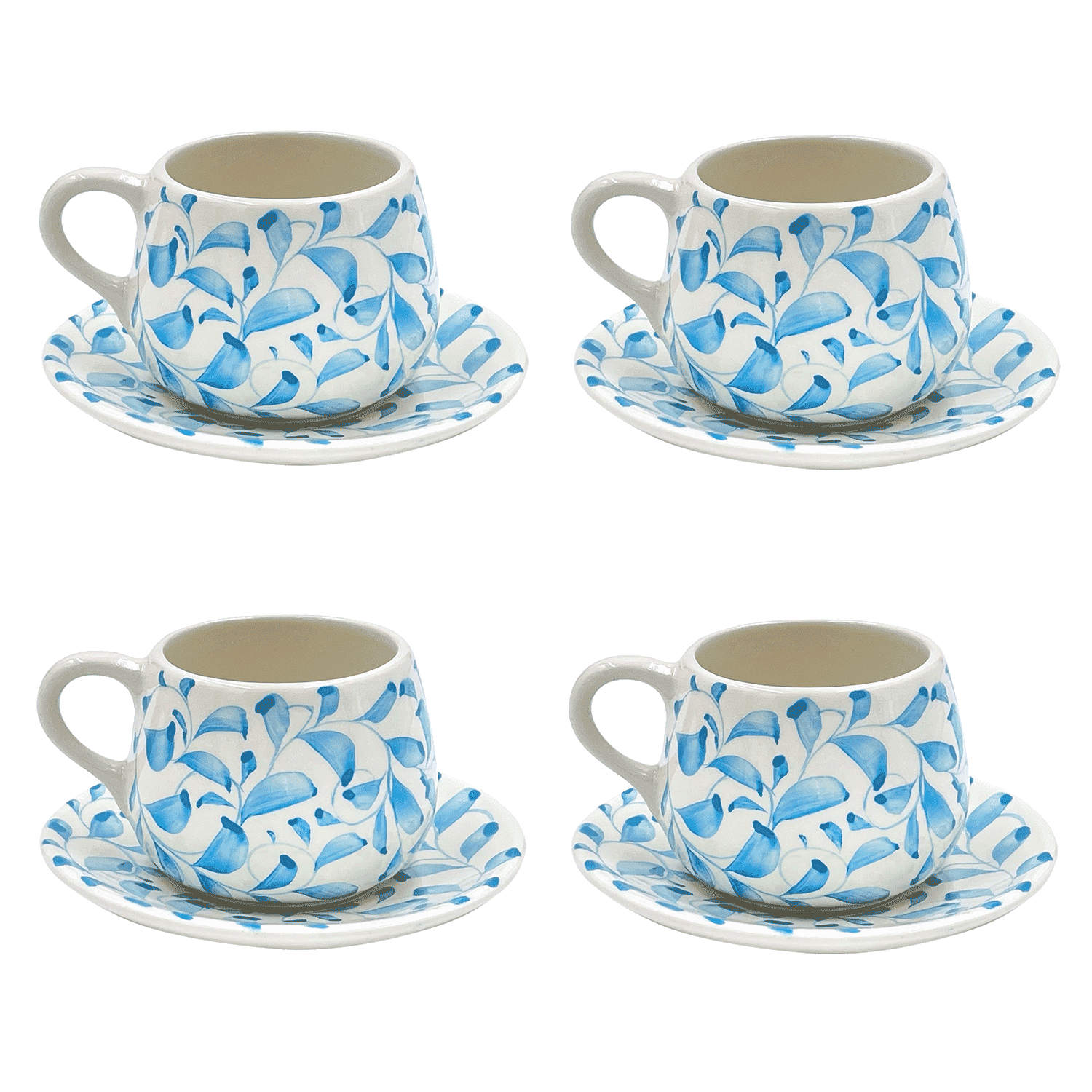 Light Blue Scroll Coffee Cup & Saucers (Set of 4)