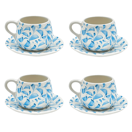 Light Blue Scroll Coffee Cup & Saucers (Set of 4)