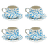 Light Blue Scroll Coffee Cup & Saucers (Set of 4)