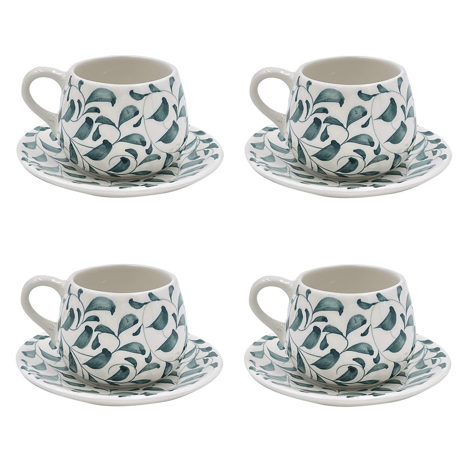 Green Scroll Coffee Cup & Saucers (Set of 4)