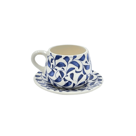 Navy Blue Scroll Coffee Cup & Saucer