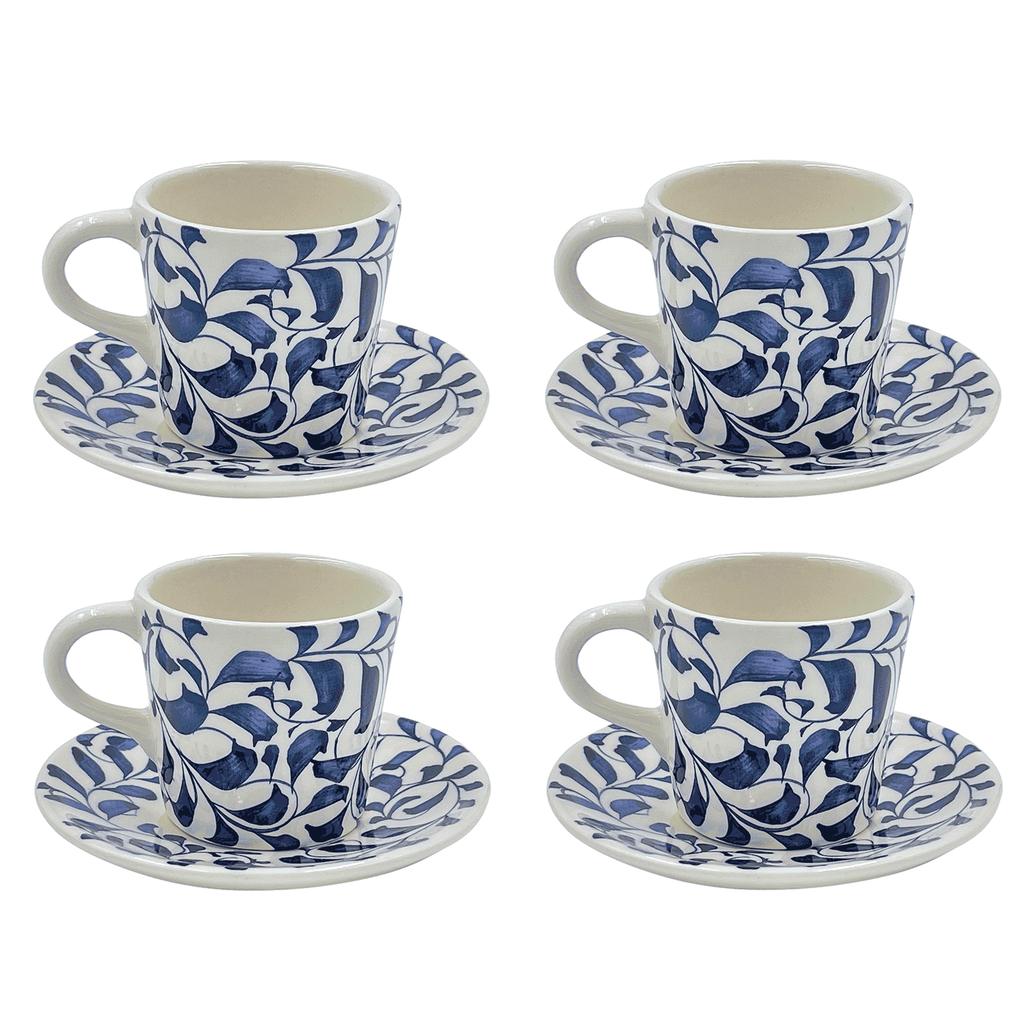 Navy Blue Scroll Espresso Cup & Saucers (Set of 4)