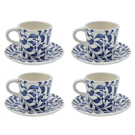 Navy Blue Scroll Espresso Cup & Saucers (Set of 4)