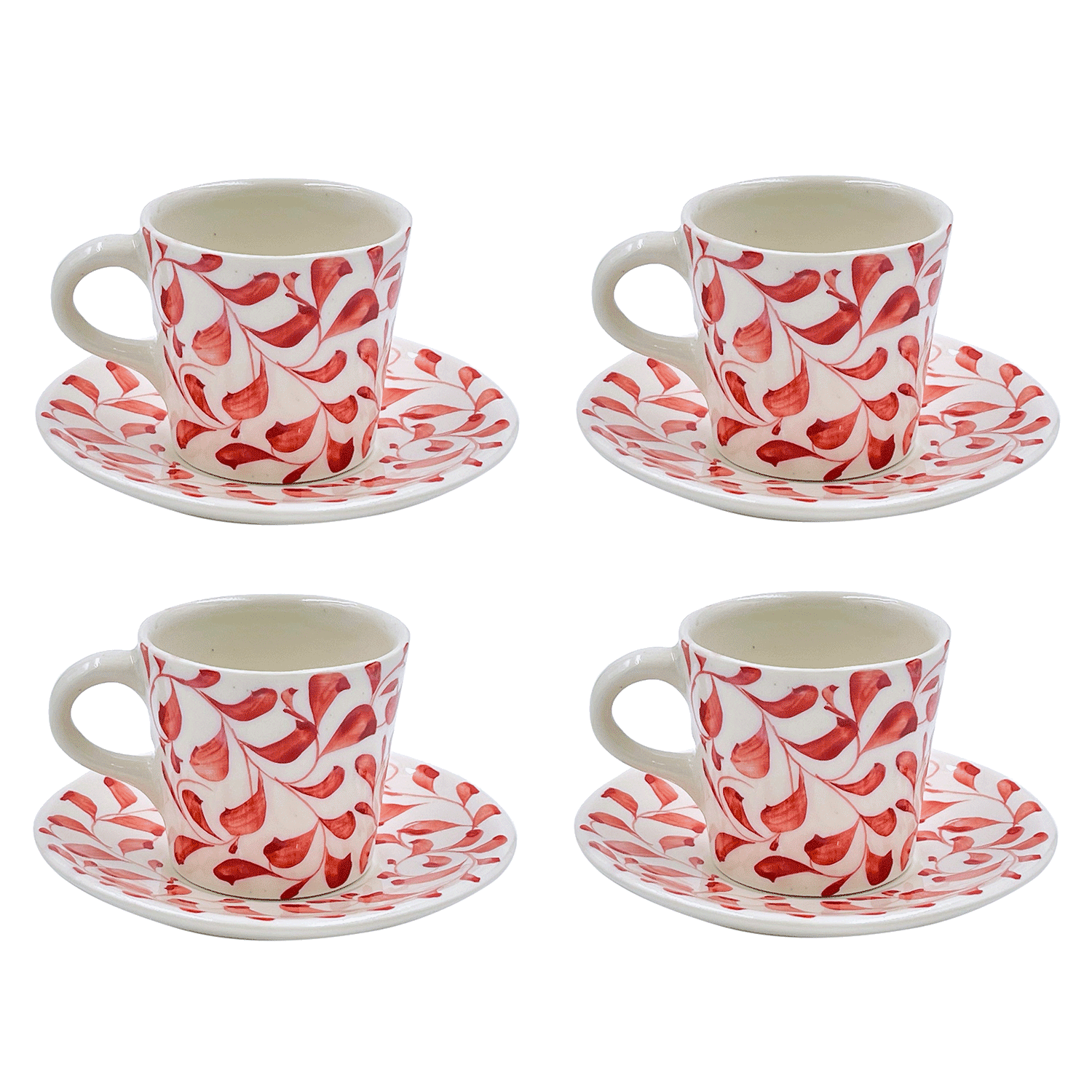 Red Scroll Espresso Cup & Saucers (Set of 4)