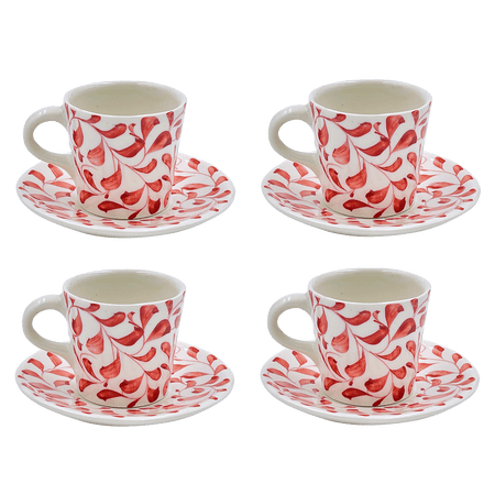 Red Scroll Espresso Cup & Saucers (Set of 4)