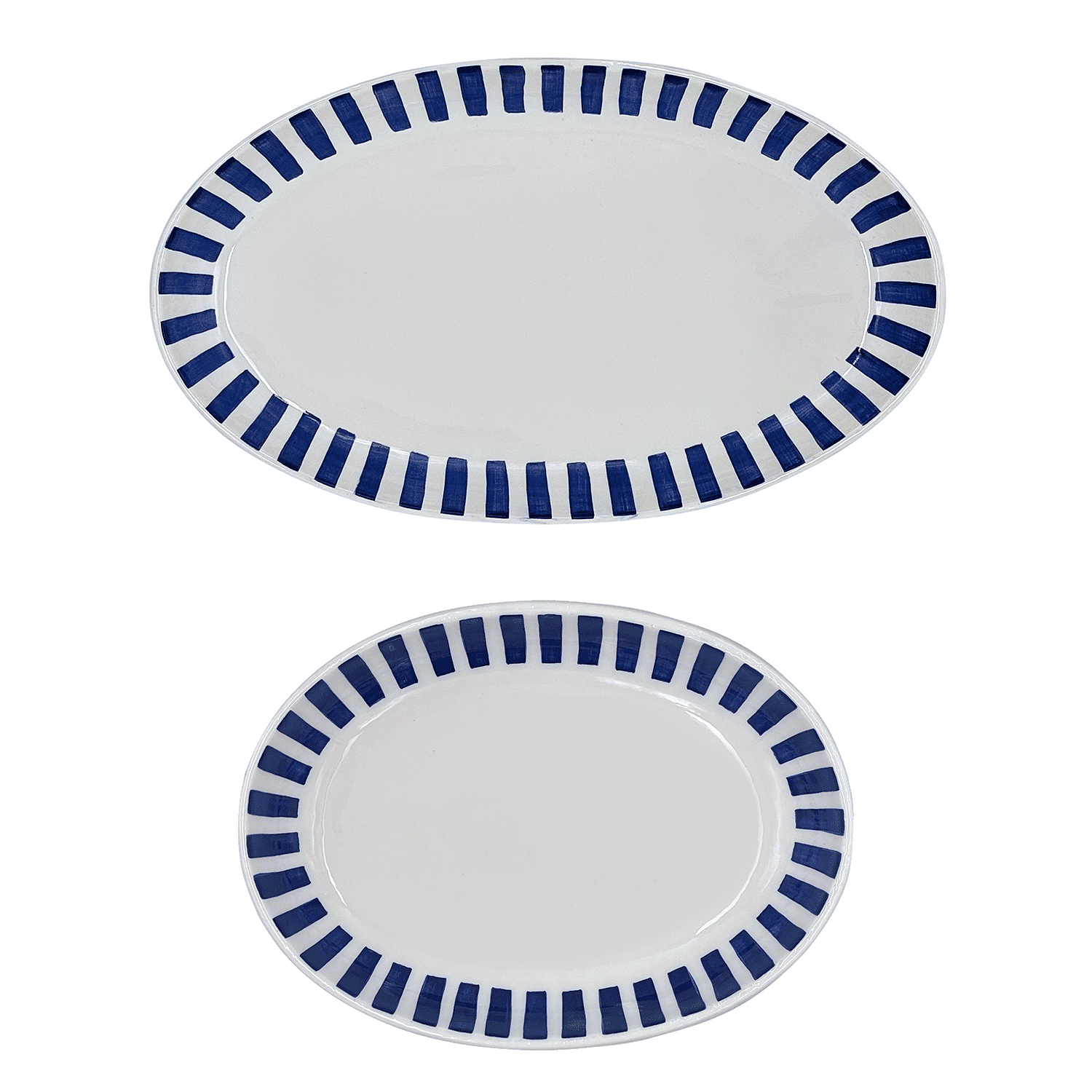 Navy Blue Stripes Serving Platters (Set of 2)