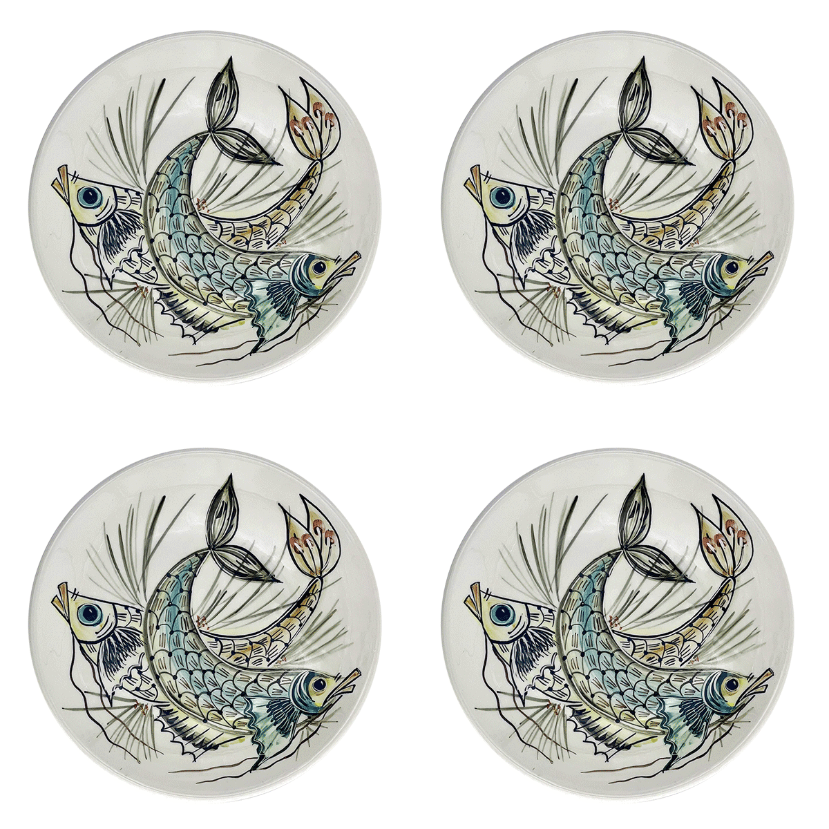 Blue Aldo Fish Dinner Plates (Set of 4)