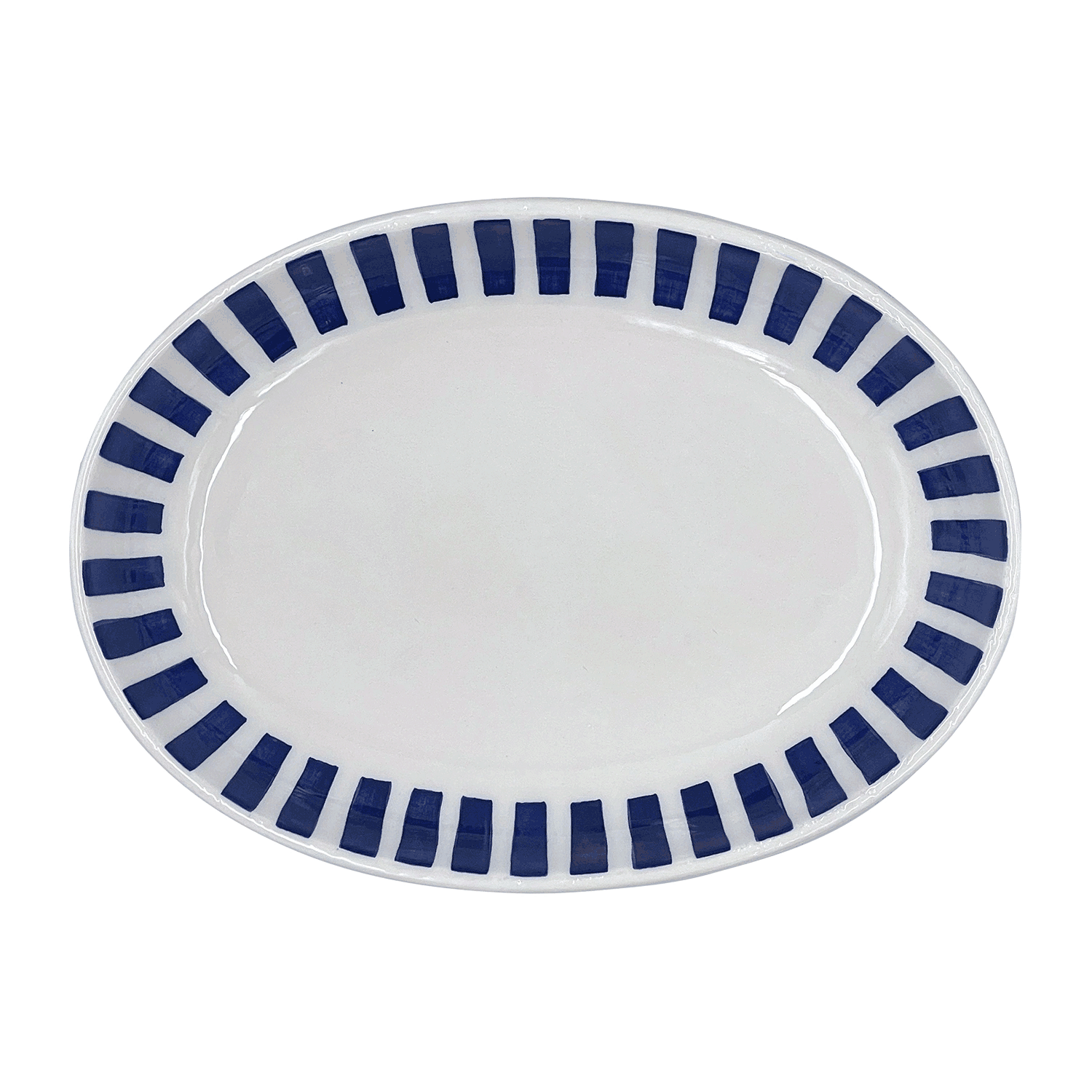 Small Navy Blue Stripes Oval Platter