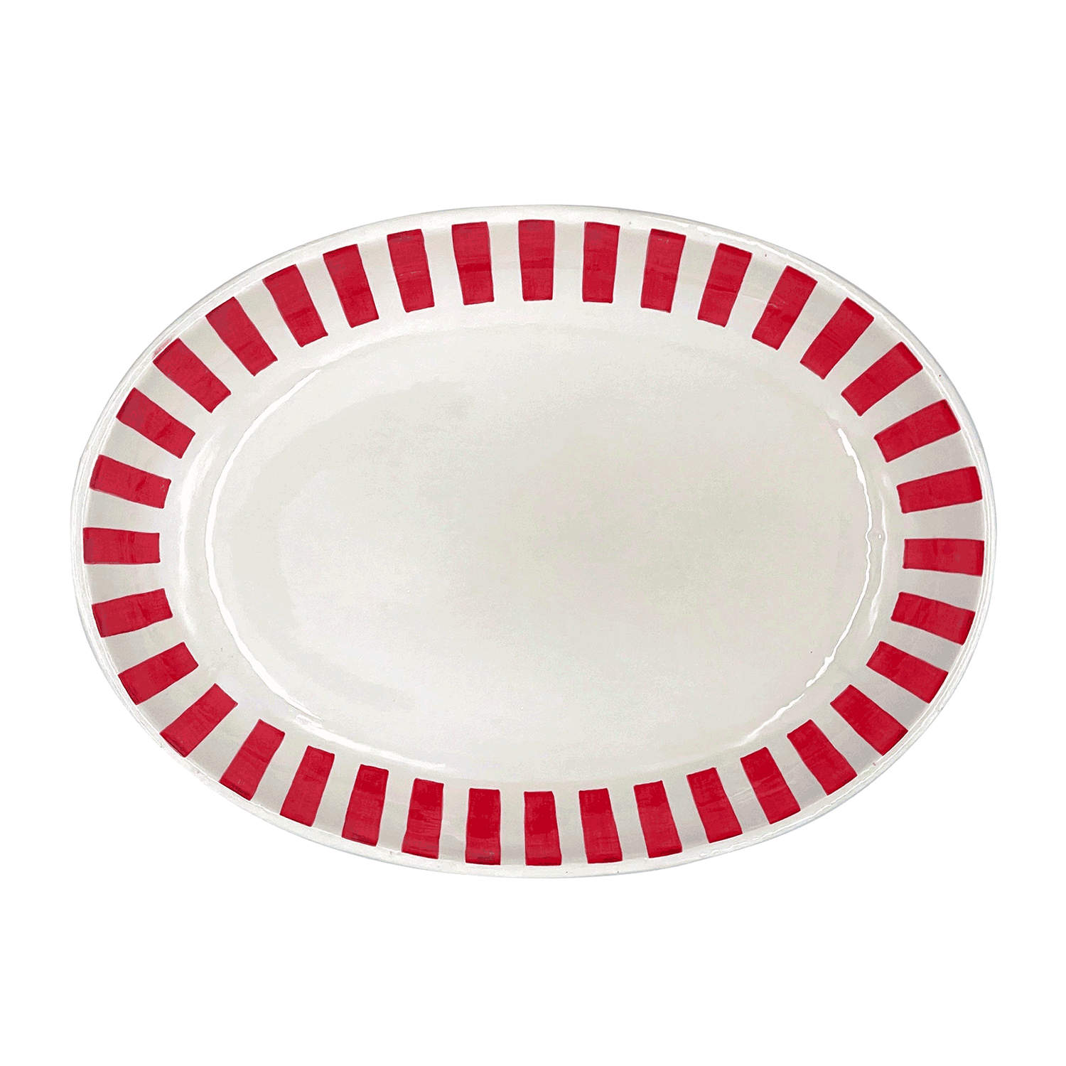 Small Red Stripes Oval Platter