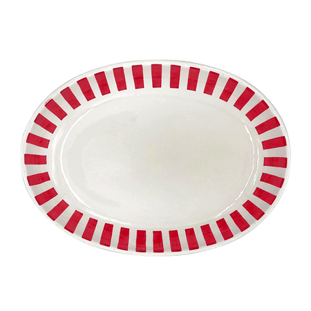 Small Red Stripes Oval Platter