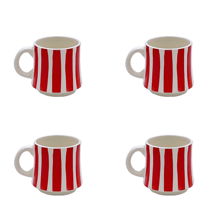 Small Red Stripes Mugs (Set of 4)