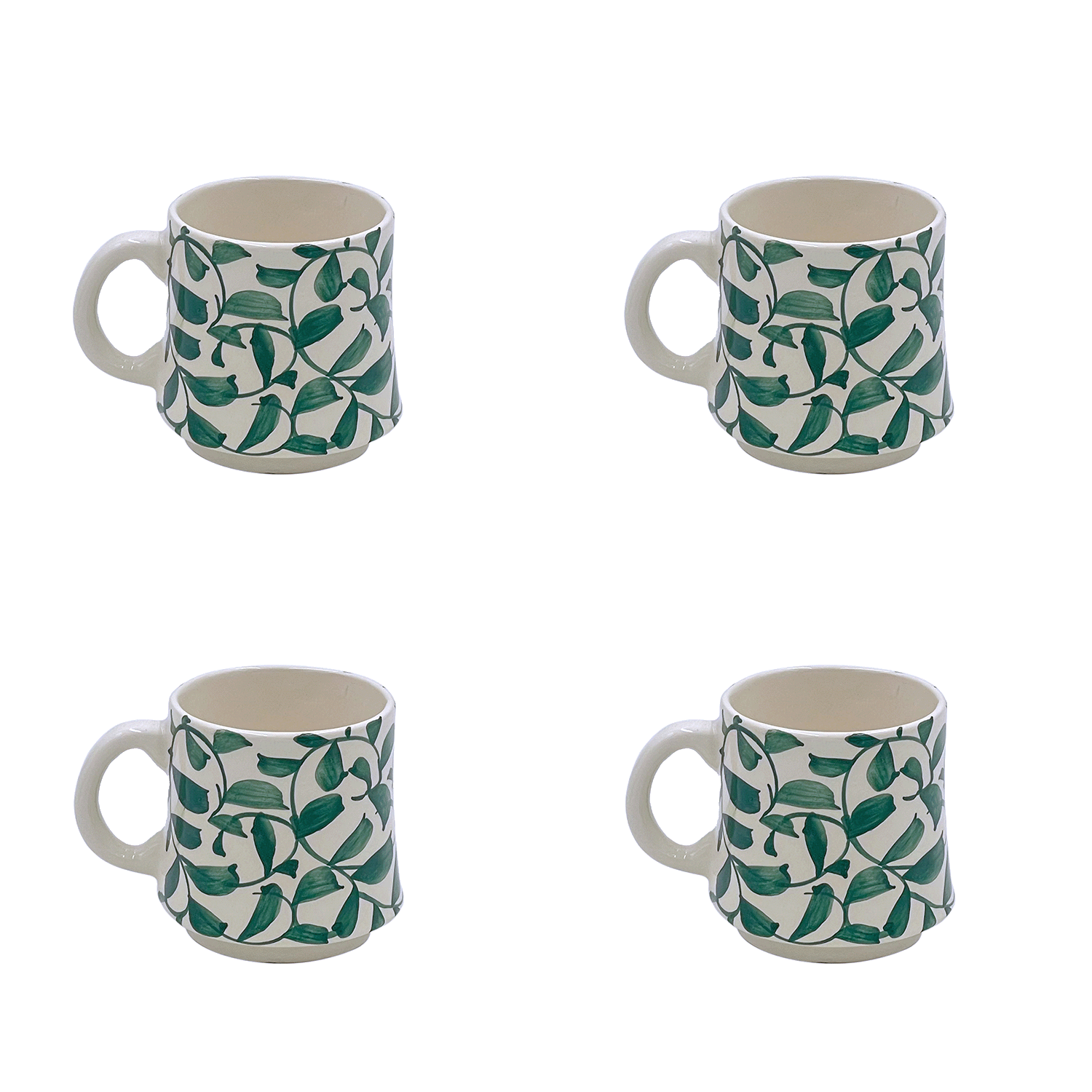 Small Green Scroll Mugs (Set of 4)