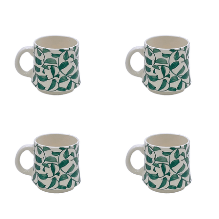 Small Green Scroll Mugs (Set of 4)