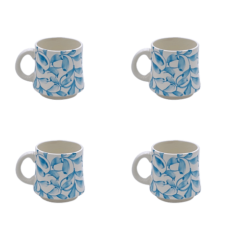 Small Light Blue Scroll Mugs (Set of 4)