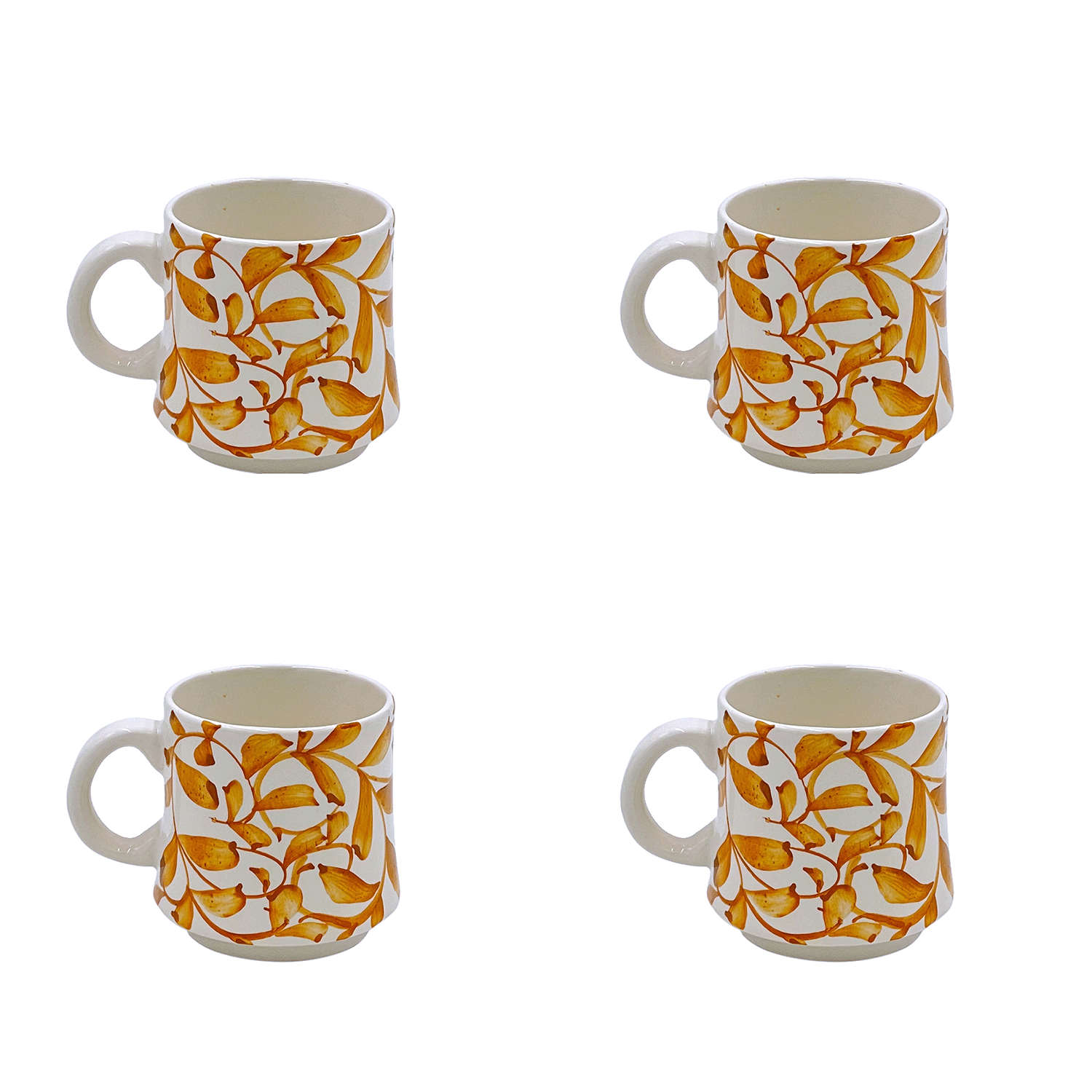 Small Yellow Scroll Mugs (Set of 4)