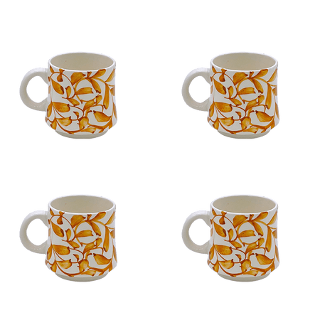 Small Yellow Scroll Mugs (Set of 4)