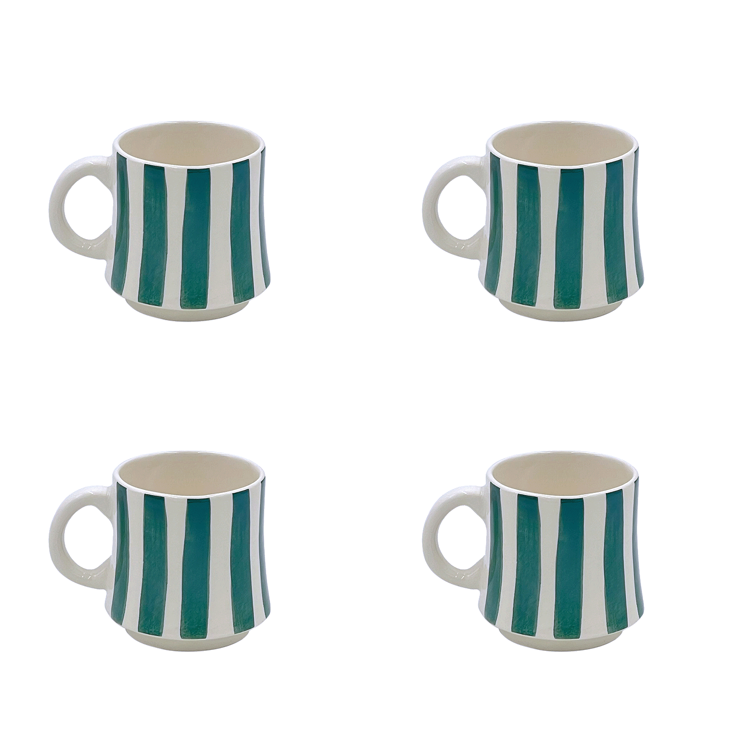 Small Green Stripes Mugs (Set of 4)