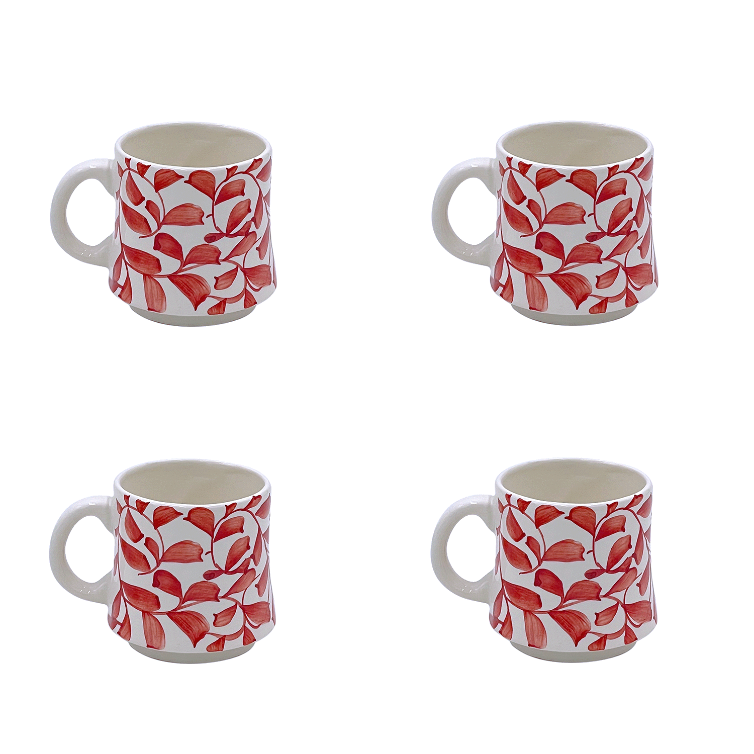 Small Red Scroll Mugs (Set of 4)