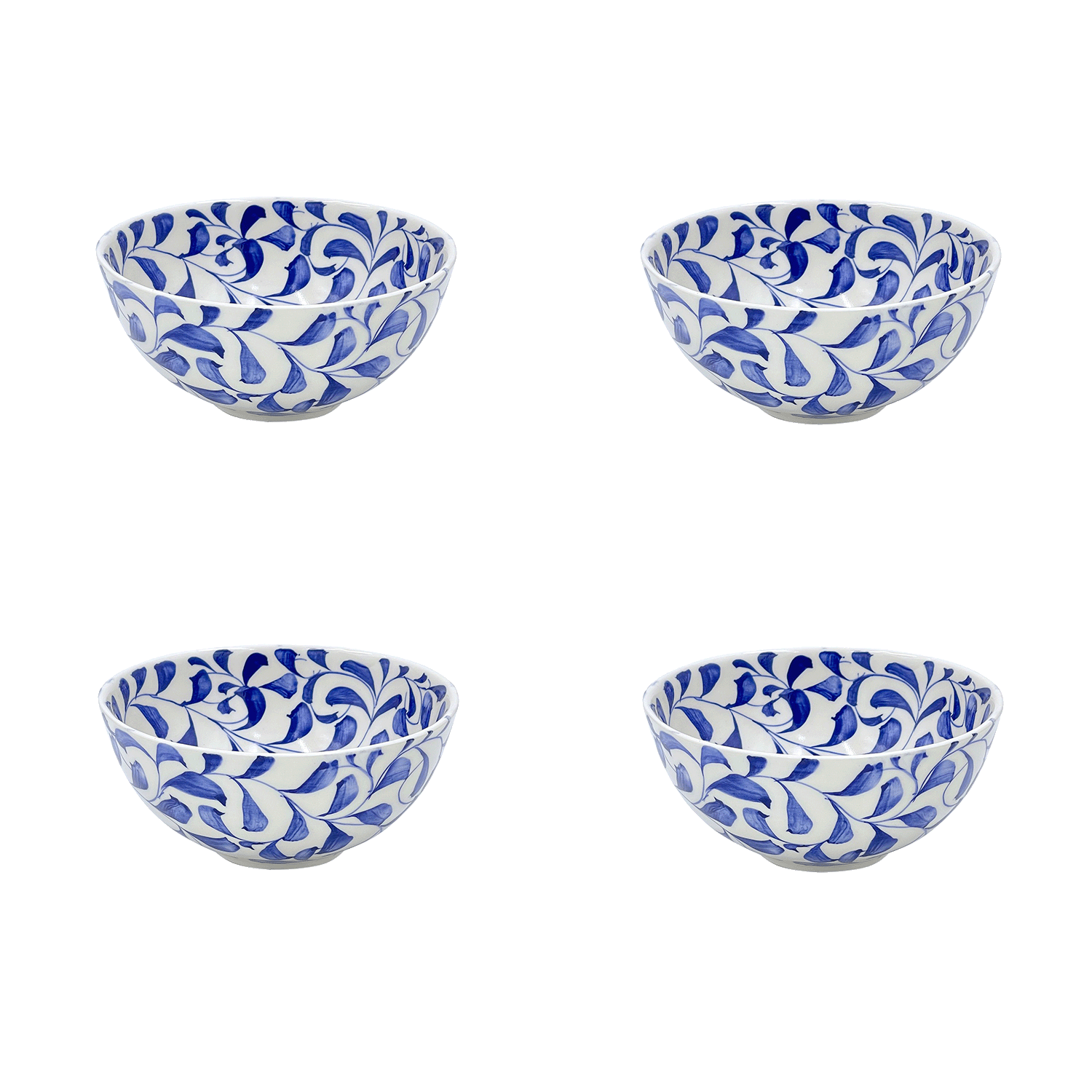 Small Navy Blue Scroll Bowls (Set of 4)