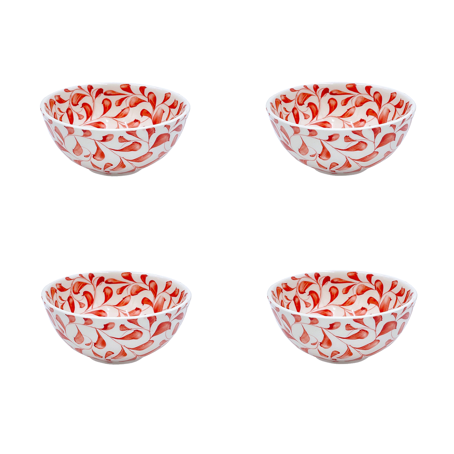 Small Red Scroll Bowls (Set of 4)