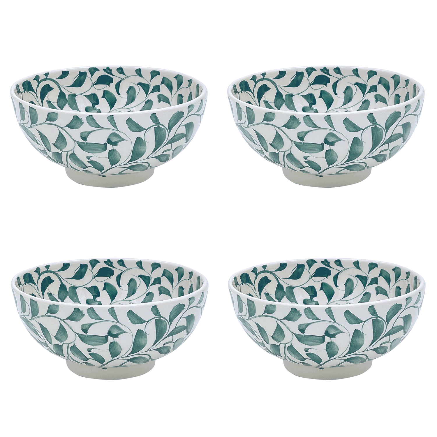 Medium Green Scroll Bowls (Set of 4)